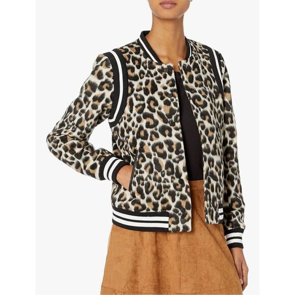 Parker Leopard Print Vera Bomber Jacket, Size M. Snap Front.  Varsity - Picture 7 of 9